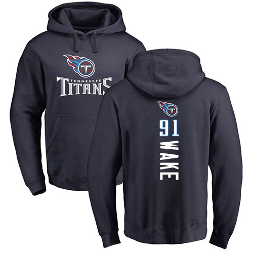 Tennessee Titans Men Navy Blue Cameron Wake Backer NFL Football 91 Pullover Hoodie Sweatshirts